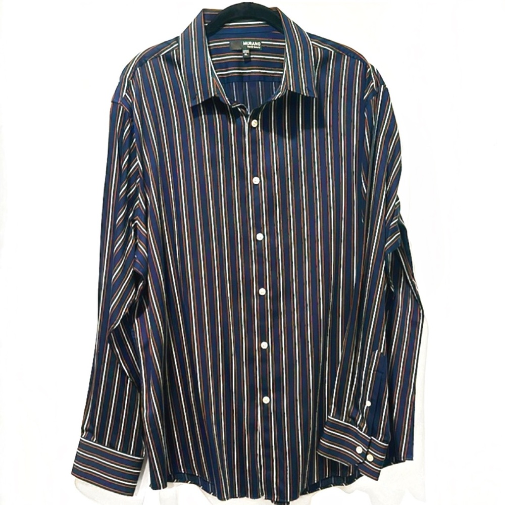 NWOT Murano Men's Liquid Luxury Navy Striped Button-down Shirt Size XL
